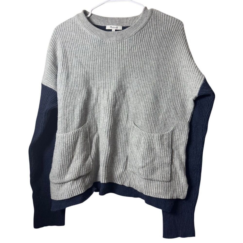 Madewell Gray and Navy Crew Neck Sweater